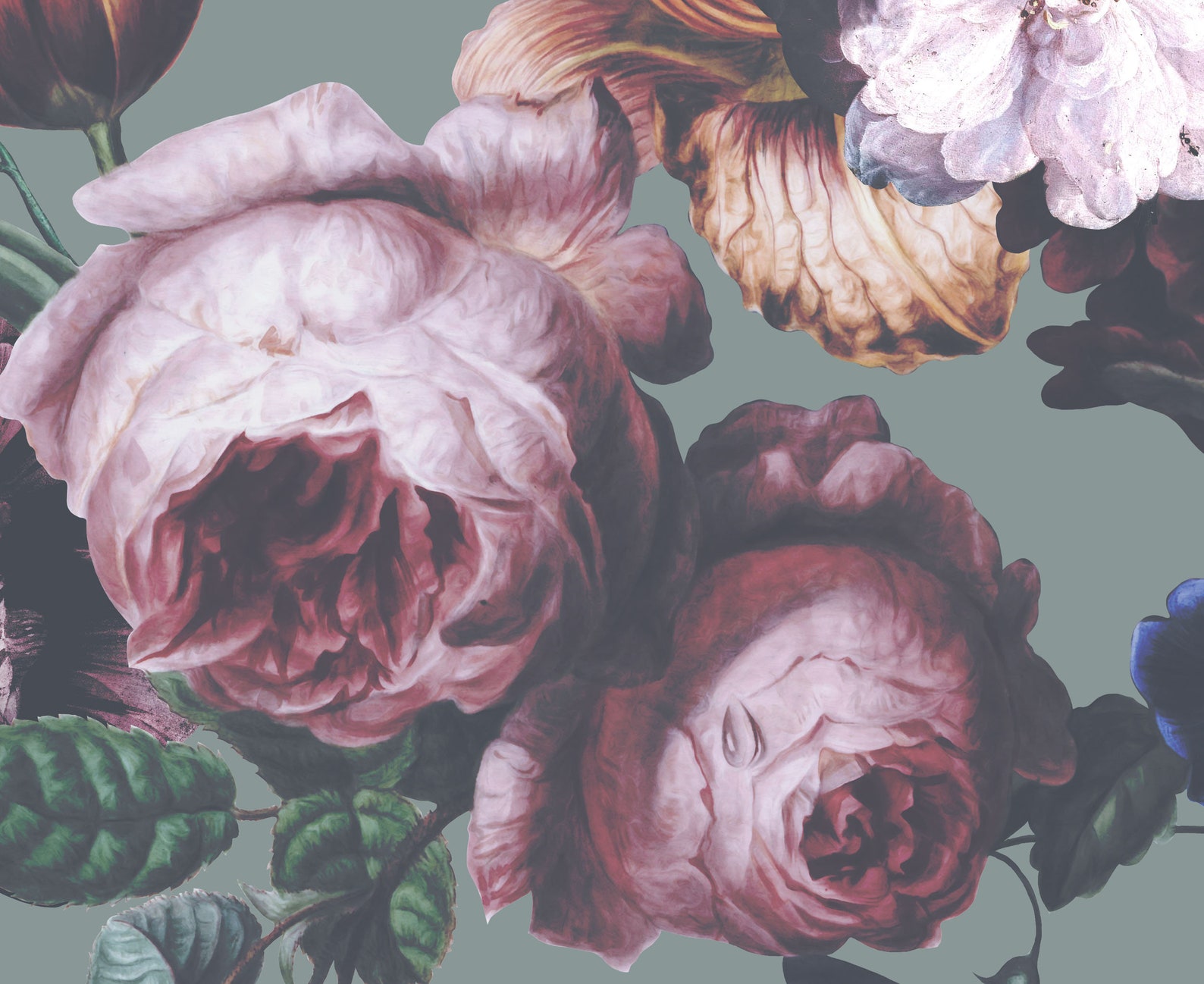 Dark Botanical Wallpaper, Art Deco Wallpaper, Dark Floral Wallpaper