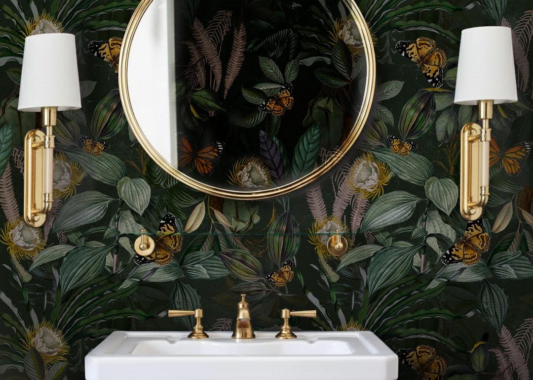Dark Botanical Wallpaper Peel and Stick, Jungle Wall Mural - Etsy