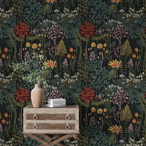Dark botanical wallpaper I Dark Whimsical Forest wallpaper I fern botanical wallpaper