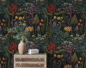 Dark Forest Botanical Wallpaper: Peel and Stick Mural