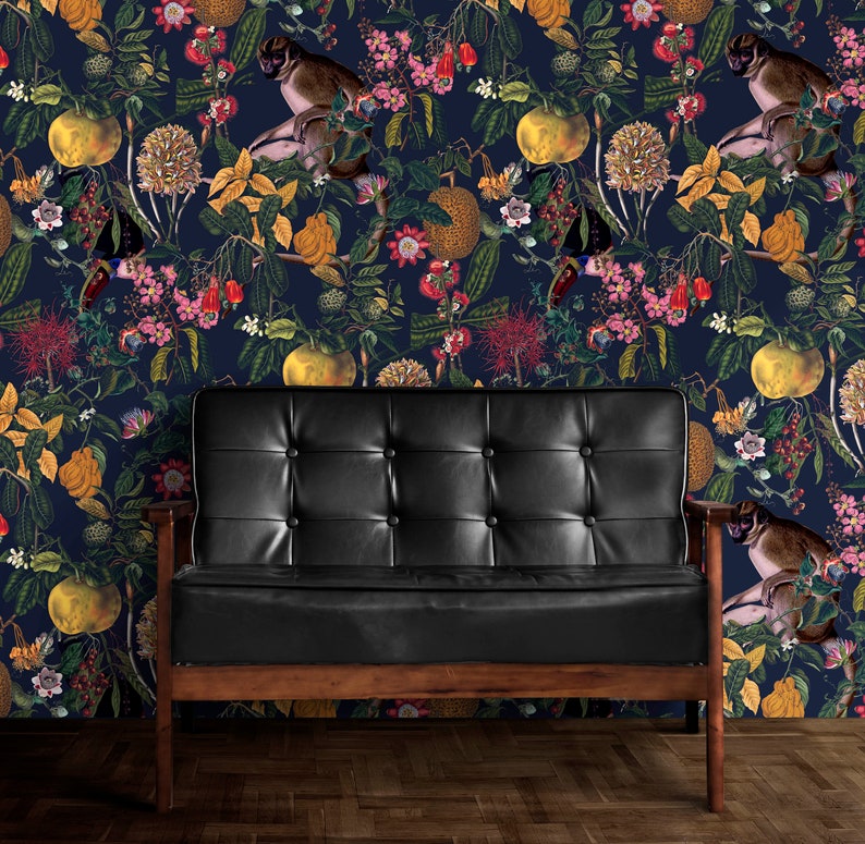 Dark Botanical Wallpaper Removable Vintage Wallpaper Dark - Etsy