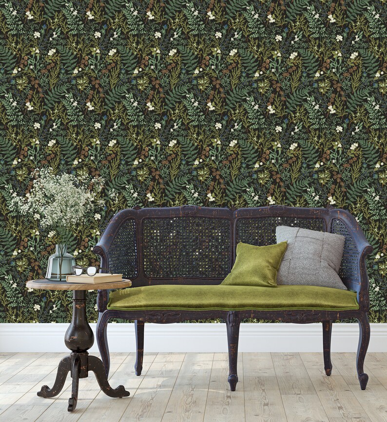 Fern Botanical Wallpaper, Dark Botanical Wallpaper, Peel and Stick Wallpaper, Botanical Wallpaper, Fern Wallpaper, Dark Floral wallpaper, image 8