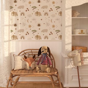 neutral gender safari wallpaper, safari wallpaper peel and stick, simple beige safari wallpaper,
