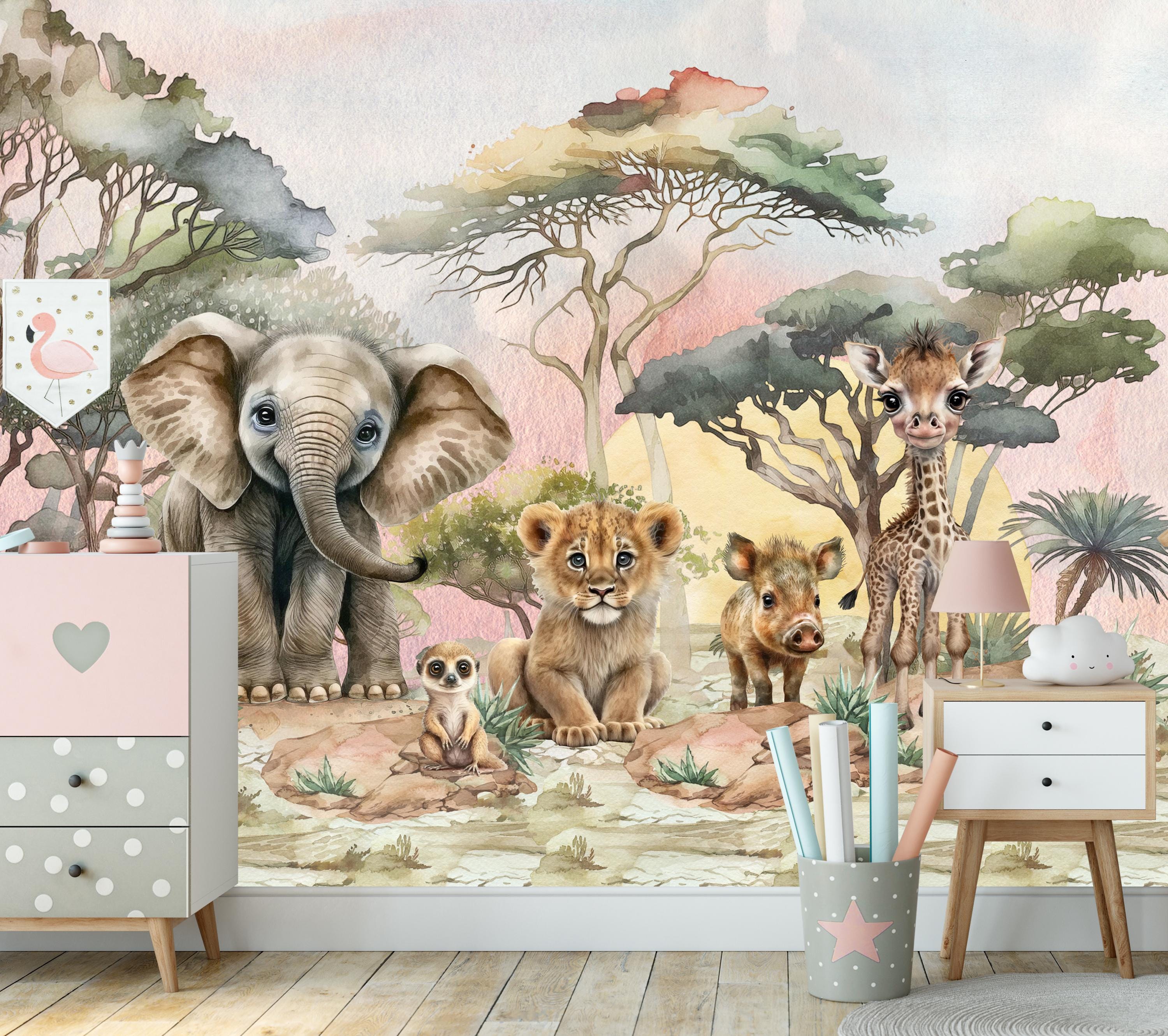 Custom Safari Wallpaper Mural: Peel and Stick Jungle Nursery Decor - Etsy