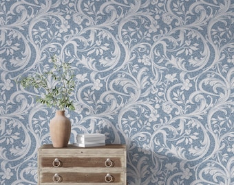 Vintage William Morris Blue Wallpaper: Botanical Peel and Stick