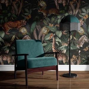 Dark botanical wallpaper, mooody wallpaper for living room. Mens office wallpaper.