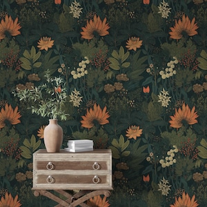 Dark Whimsical Forest wallpaper I fern botanical wallpaper Dark botanical wallpaper I