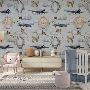 Airplane Wallpaper, Kids Room Wallpaper, Hot Air Balloons Wallpaper ...