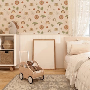 neutral gender safari wallpaper, safari wallpaper peel and stick, simple beige safari wallpaper,