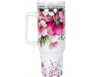 Pink Floral 40oz Tumbler with Handle