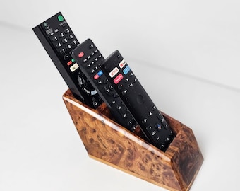 HANDMADE WOODEN REMOTE holder, Rustic remote control organizer, living room caddy, natural wood storage decor,