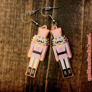 Iridescent Nutcracker Dangle Earrings: Lightweight Christmas Acrylic Jewelry