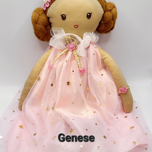 Personalized 13in Ballerina Tan Princess Doll With Cute buns Soft Yarn Hair/Floral headband Plush Toy Baby Girl Gifts