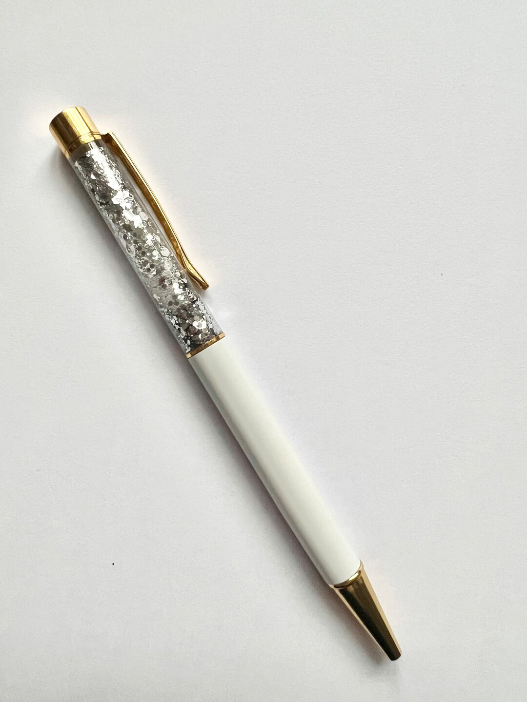 White Snow Globe Pen With Silver Glitter and Black Ink Etsy