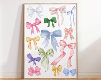 Coquette Trendy Watercolor Bows Wall Art Bows Print Easter Poster Wall Art Gift Spring Bows Spring Farmhouse Coquette Decor Pink Bows