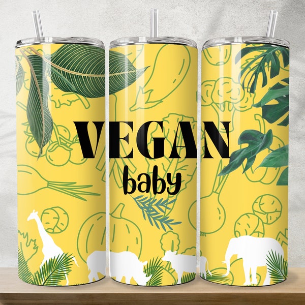Vegan 20 oz Skinny Tumbler Sublimation Design Digital Download PNG Vegan Tumbler Wrap Vegan png Gift Vegan Merch Animal Gift Plant Based