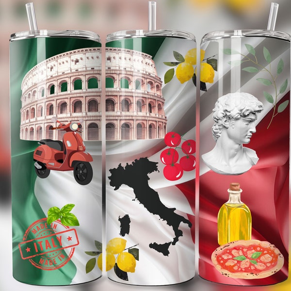 Italy 20 oz Skinny Tumbler Sublimation Design Digital Download png Italy Tumbler Wrap Gift Italy png Italy Tumbler Italia png