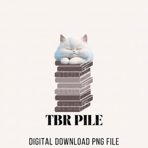 Book PNG Sublimation Design Digital Download PNG Cat on Book Stack Print Bookworm Print Booktok TBR Book Club png