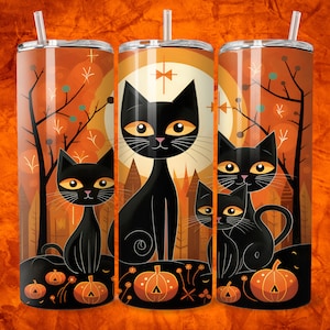 Halloween Cat 20 oz Skinny Tumbler Sublimación Diseño Descarga Digital PNG Halloween Tumbler Wrap Regalo Halloween Cat png