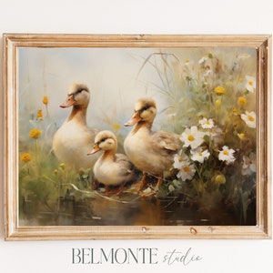 Duck Spring Art Vintage Decor Spring Wall Art Floral Print Poster Wall Art Gift Spring Painting Duck Landscape Print