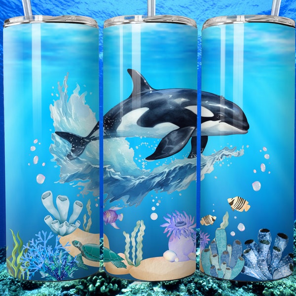 Orca Whale 20 oz Skinny Tumbler Sublimation Design Digital Download PNG Orca Whale Tumbler Wrap png Orca Gift Orca png Orca Print Whale png