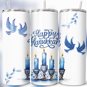 Gobelet mince de Hanoucca, sublimation, conception en téléchargement numérique PNG Gobelet de Hanoucca, emballage de verre de Hanoucca png Cadeau de Hanoucca Impression de Hanoucca juive