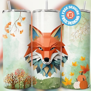 Fox 20 oz Skinny Tumbler Sublimation Design Digital Download PNG Fox Tumbler Wrap png Fox Gift Fox png Fox Print Paper Art Tumbler