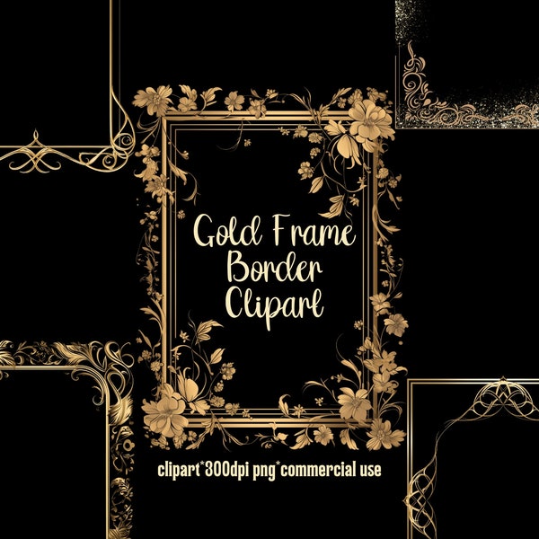 Gold Frame Borders Clipart PNG Instant Download Commercial Use Vintage Antique Ornamental Corner Border Clip Art png