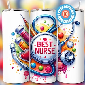 Best Nurse 20 oz Skinny Tumbler Sublimation Design Digital Download PNG Nurse Tumbler Wrap png Nurse Gift Watercolor Tumbler