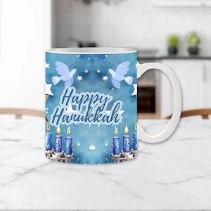 Hanukkah mug png Wrap Happy Hanukkah, Hanukkah gifts, Jewish mug, illustrated mug, Chanukkah mug, Chanukkah gifts, Menorah Coffee mug