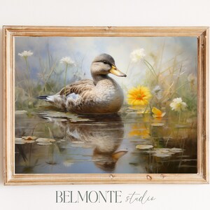 Duck Spring Art Vintage Decor Spring Wall Art Floral Print Poster Wall Art Gift Spring Painting Duck Landscape Print