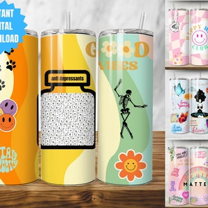 Mental Health 20 oz Skinny Tumbler Sublimation Design Digital Download PNG Mental Health Tumbler Wrap png Anti Depressant Print Dog Tumbler