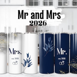Mrs and Mr Wedding 20 oz Skinny Tumbler Sublimation Design Digital Download PNG Wedding Tumbler Wrap Wedding png Gift Wedding Sublimation
