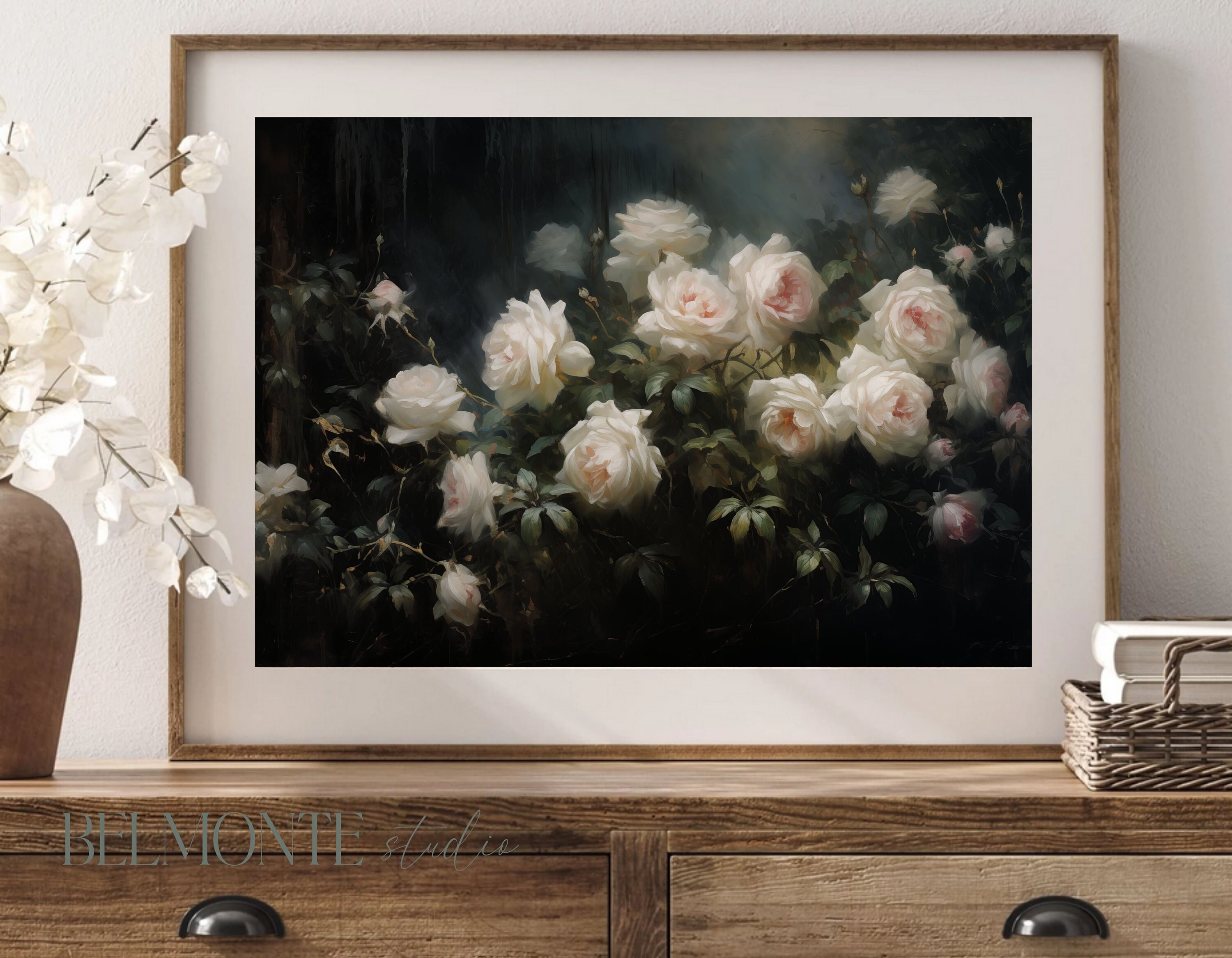 Printable Cottage Rose Garden Vintage Oil Painting Cottagecore Wall Art ...