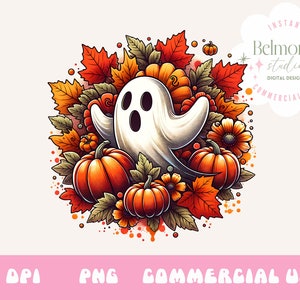 Halloween PNG, Spooky Ghost, Autumn sublimation design, Fall PNG, Pumpkins, leaves PNG, Watercolor Sublimation, Instant download, Ghouls