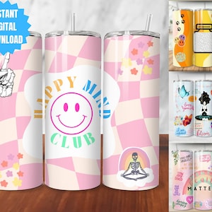 Mental Health 20 oz Skinny Tumbler Sublimation Design Digital Download PNG Mental Health Tumbler Wrap png Happy Mind Print Mental Health