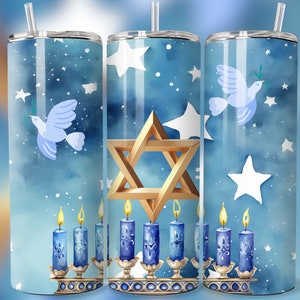 Hanukkah 20 oz Skinny Tumbler Sublimation Design Digital Download PNG Hanukkah Tumbler Wrap png Hanukkah Gift Hanukkah Print Jewish