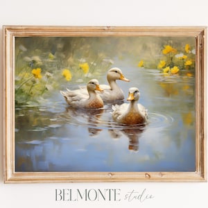 Duck Spring Art Vintage Decor Spring Wall Art Floral Print Poster Wall Art Gift Spring Painting Duck Landscape Print
