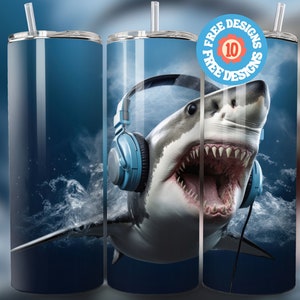 Shark 20 oz Skinny Tumbler Sublimation Design Digital Download PNG Shark Tumbler Wrap png Shark Gift Shark png Shark Print Shark png