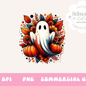Halloween PNG, Spooky Ghost, Autumn sublimation design, Fall PNG, Pumpkins, leaves PNG, Watercolor Sublimation, Instant download, Ghouls