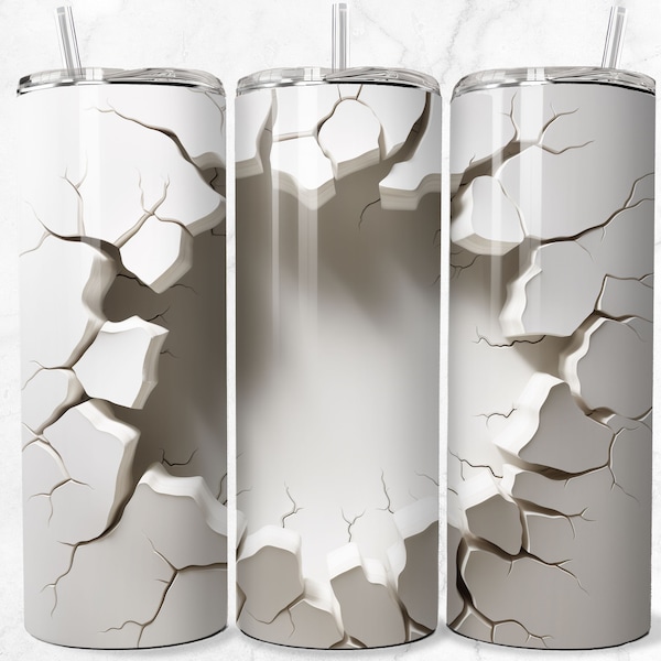 3D Cracked Wall 20 oz Skinny Tumbler Sublimation Design Digital Download 3D Cracked Wall 3D Tumbler Wrap png 3D Gift Cracked Wall Wrap 3D
