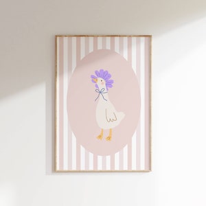 Arte tonto de la pared del ganso, cartel lindo del ganso, decoración del vivero, animal de granja imprimible, ilustración de la habitación del niño, habitación de los niños del ganso