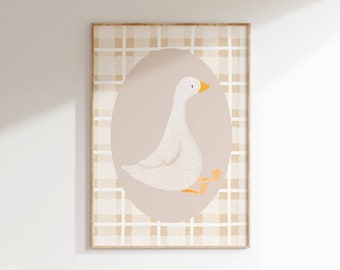 Silly Goose Wall Art, Cute Goose Poster, Nursery Decor, Farm Animal Printable, Kid&#39;s Room Illustration, Goose Children&#39;s Room