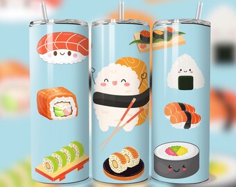 Sushi 20 oz Skinny Tumbler Sublimation Design Digital Download PNG Sushi Tumbler Wrap png Sushi Gift Sushi Print Kawaii Tumbler