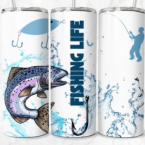 Pesca vida 20 oz flaco vaso sublimación diseño descarga digital PNG pesca vaso envoltura png pesca regalo pesca png impresión de pesca
