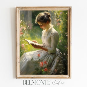 Moody Wall Art Spring Wall Art Book Print Spring Decor Dark Academia Decor Reading Print Woman Reading Print Wall Art Woman Art Moody Decor