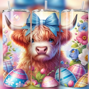 Easter Cow 20 oz Skinny Tumbler Sublimation Design Digital Download PNG Highland Cow Tumbler Wrap Gift Cow Print Easter