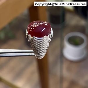 Original Yemeni Red Aqeeq Ring - Natural Agate Stone - Handmade 925 Sterling Silver Ring - Vintage Middle Eastern Gemstone Jewelry Xmas Gift