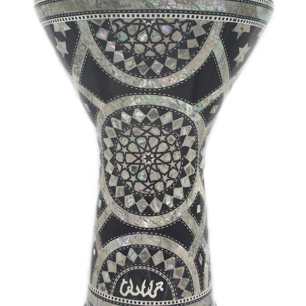 Gawharet El Fan 15.5″ Darbuka - Traditional Black and Silver with Star Mandala design