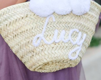 Flower girl proposal, Flower girl basket, Personalized straw basket rustic for wedding guest,  Customized straw bags,mini straw